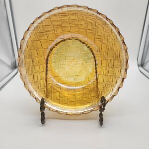 Vintage Indiana Carnival Glass Bowl Iridescent Gold Amber Basket Weave